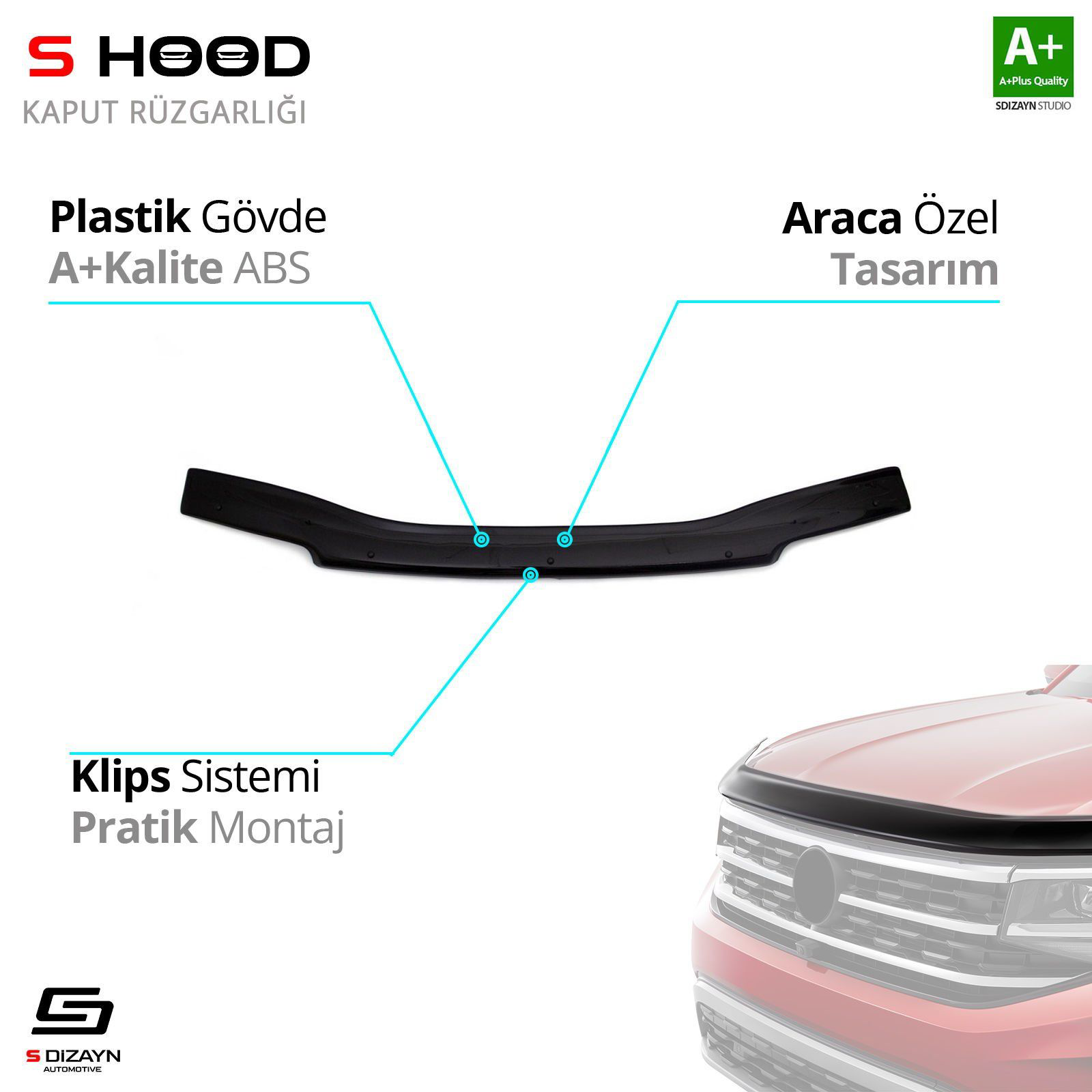 S-Dizayn Volkswagen Uyumlu Transporter T4 ABS Plastik Kaput Rüzga S-Dizayn Volkswagen Uyumlu Transporter T4 ABS Plastik Kaput Rüzga