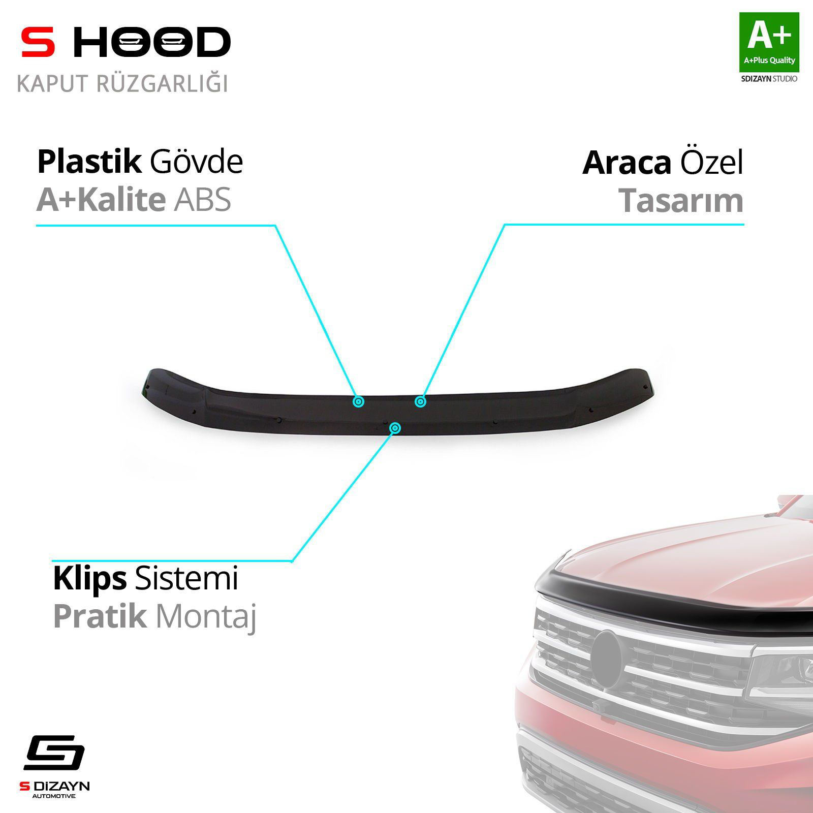 S-Dizayn Volkswagen Uyumlu Transporter T6.1 ABS Plastik Kaput Rüz S-Dizayn Volkswagen Uyumlu Transporter T6.1 ABS Plastik Kaput Rüz