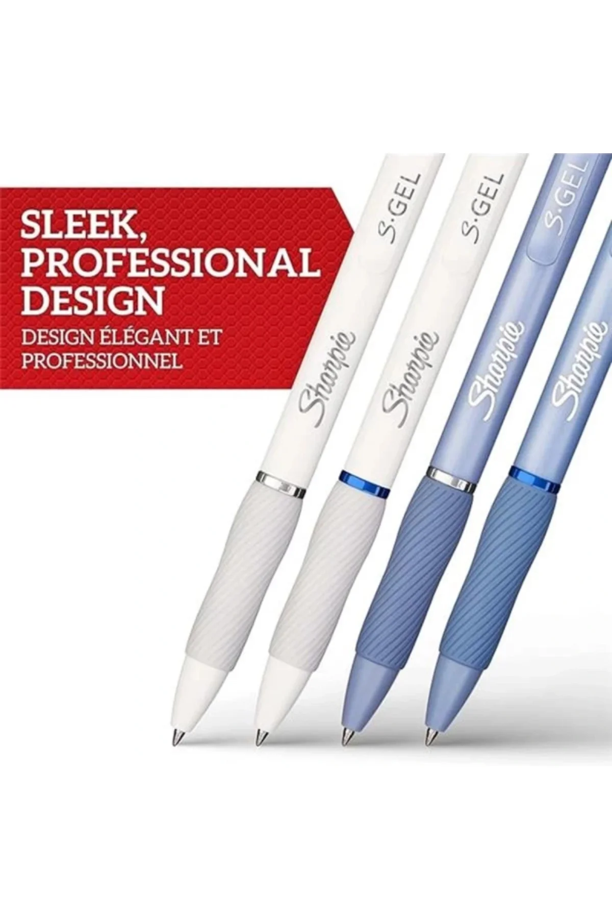 S Gel Jel Kalem 0.7 Mm Uç, Buz Mavisi & Beyaz İnci 4'Lü Paket, Siyah & Mürekkep