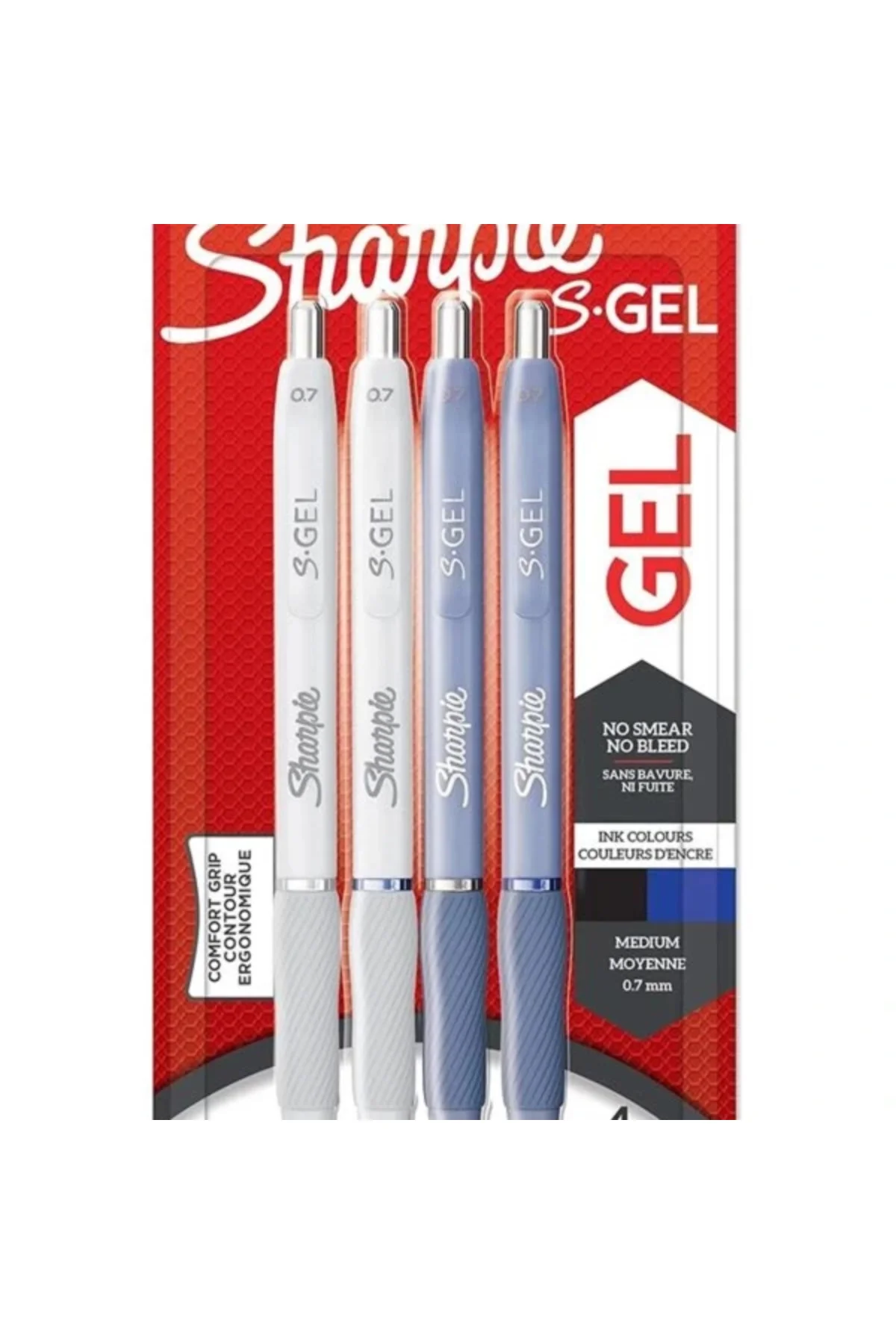 S Gel Jel Kalem 0.7 Mm Uç, Buz Mavisi & Beyaz İnci 4'Lü Paket, Siyah & Mürekkep