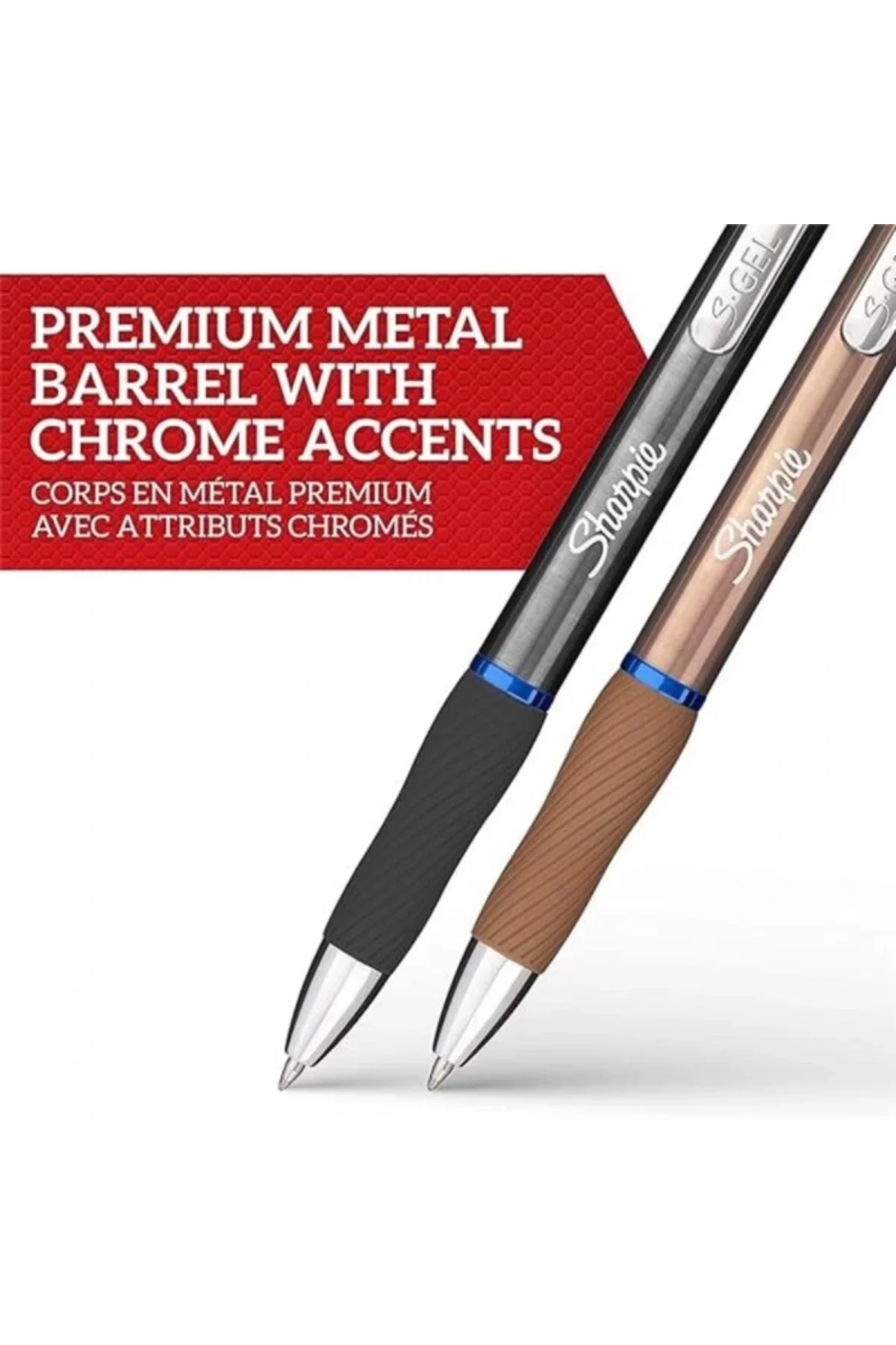 S Gel Metal Jel Kalem, 0,7 mm Uç, Metal Gri & Bronz 2'li Paket, Siyah Mürekkep
