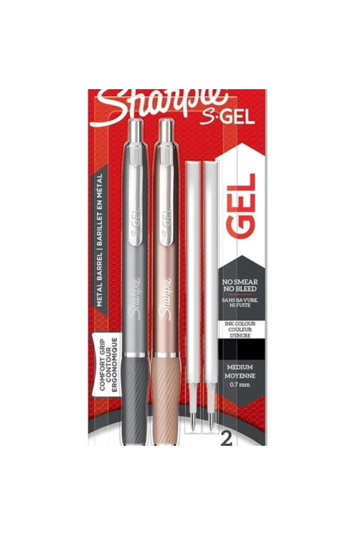 S Gel Metal Jel Kalem, 0,7 mm Uç, Metal Gri & Bronz 2'li Paket, Siyah Mürekkep