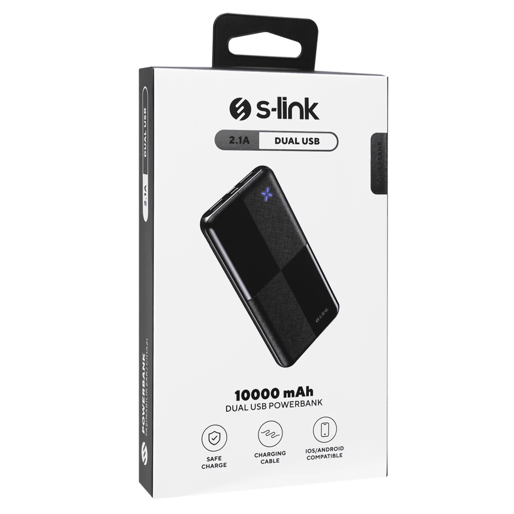 S-LINK IP-G12N 10.000mAh Siyah Powerbank - 2xUSB, Micro USB & Type-C
