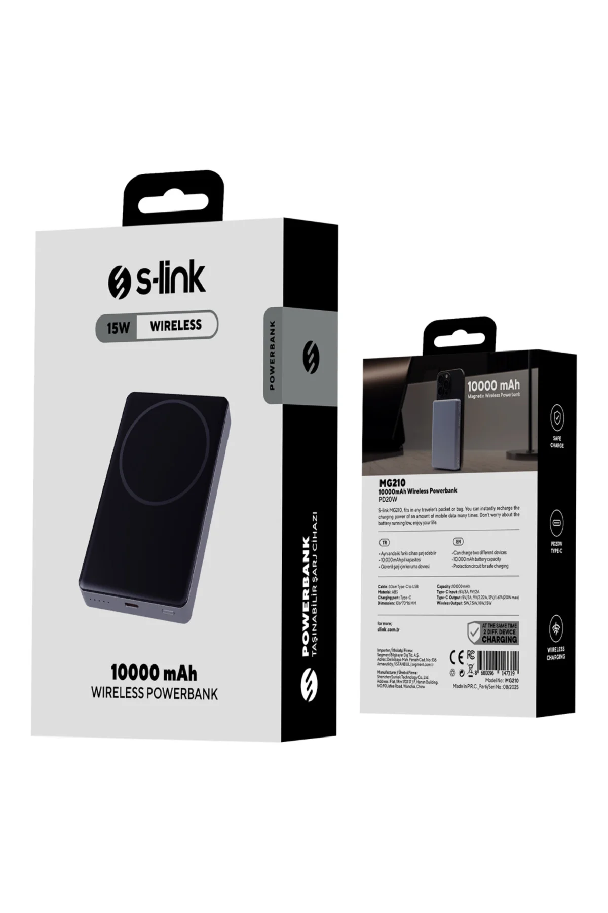 S-LINK MG210, Magsafe, Gri, 10.000mAh, 1xType-C, 4 LED Göstergeli, PowerBank