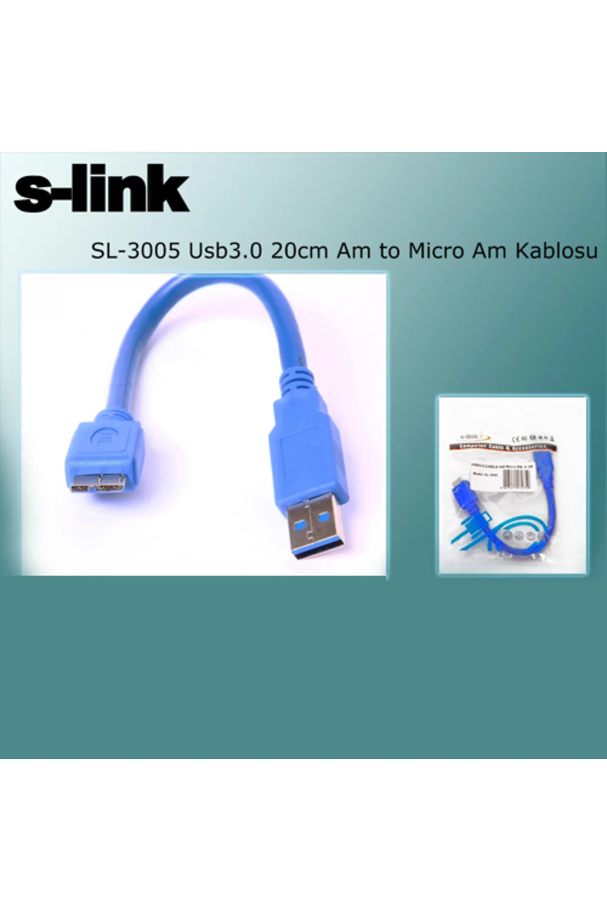 S-LINK SL-3005 Usb 3.0 Am to Micro Am (20cm) Kablo