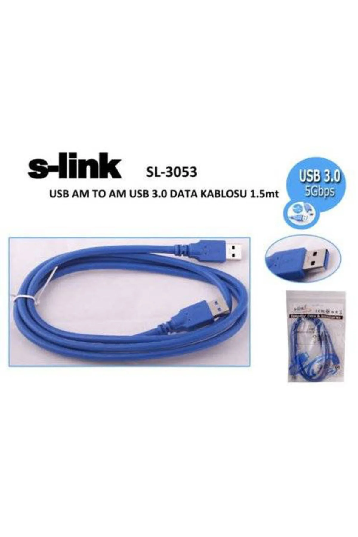 S-LINK SL-3053 AM TO AM USB 3.0 (1.5 Metre) DATA KABLOSU