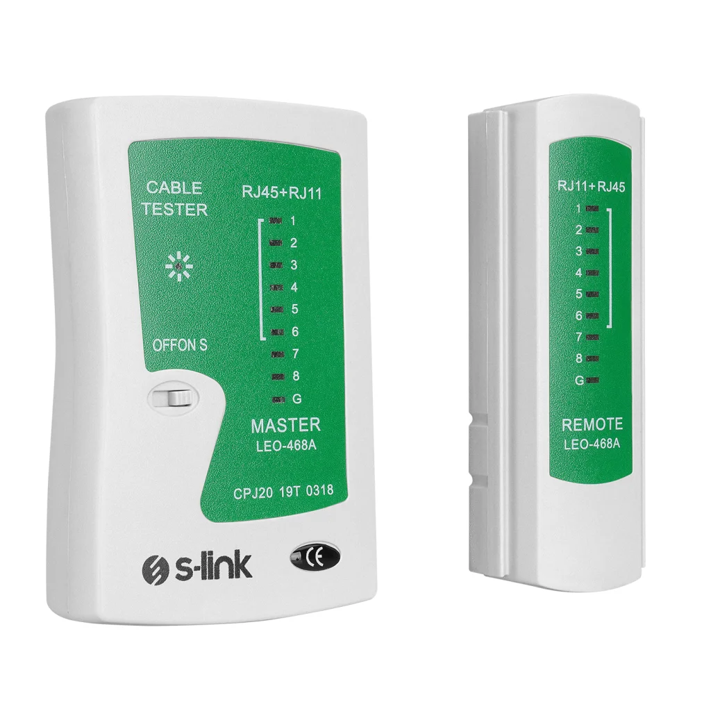 S-LINK SL-468 RJ45 ve RJ11 Kablo Test Cihazı - LED'li Profesyonel Test Ünitesi