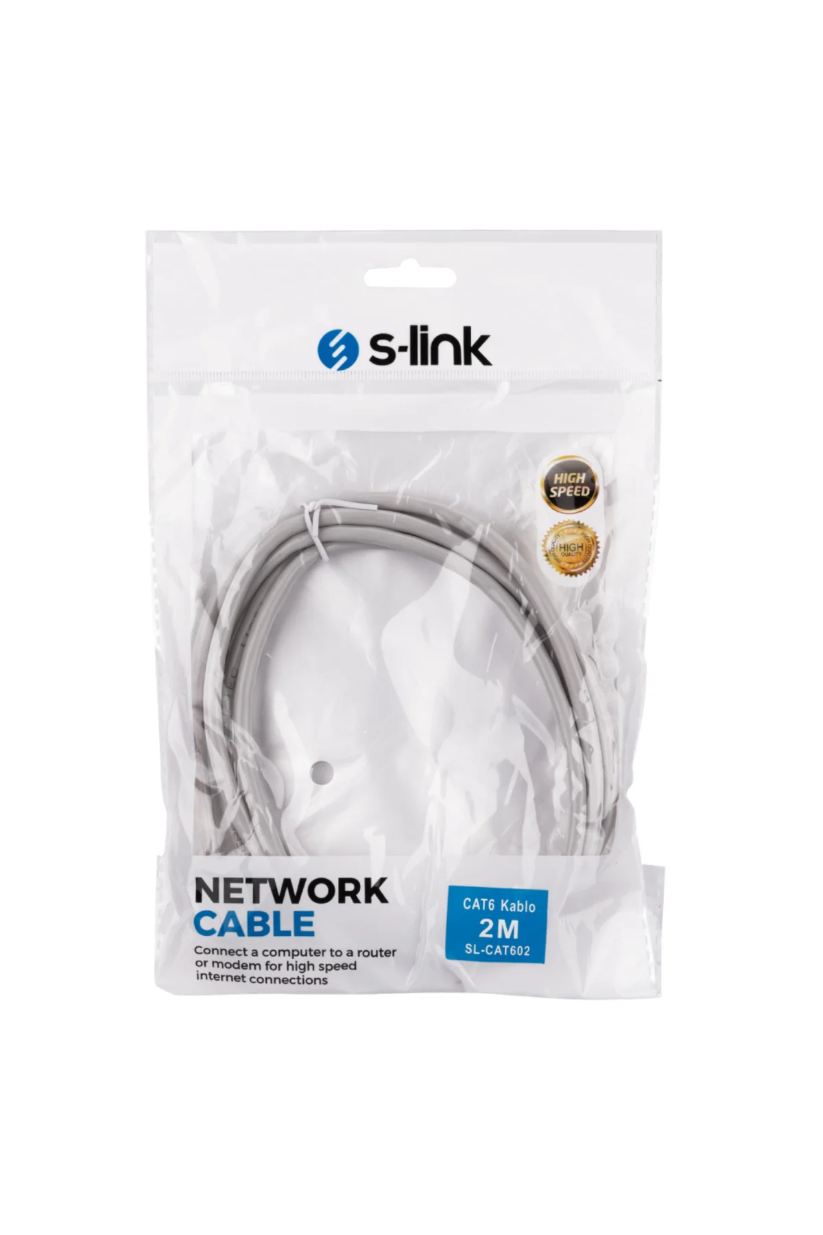 S-LINK SL-CAT602, CAT6, Patch, 2Mt, Kablo (Gri)