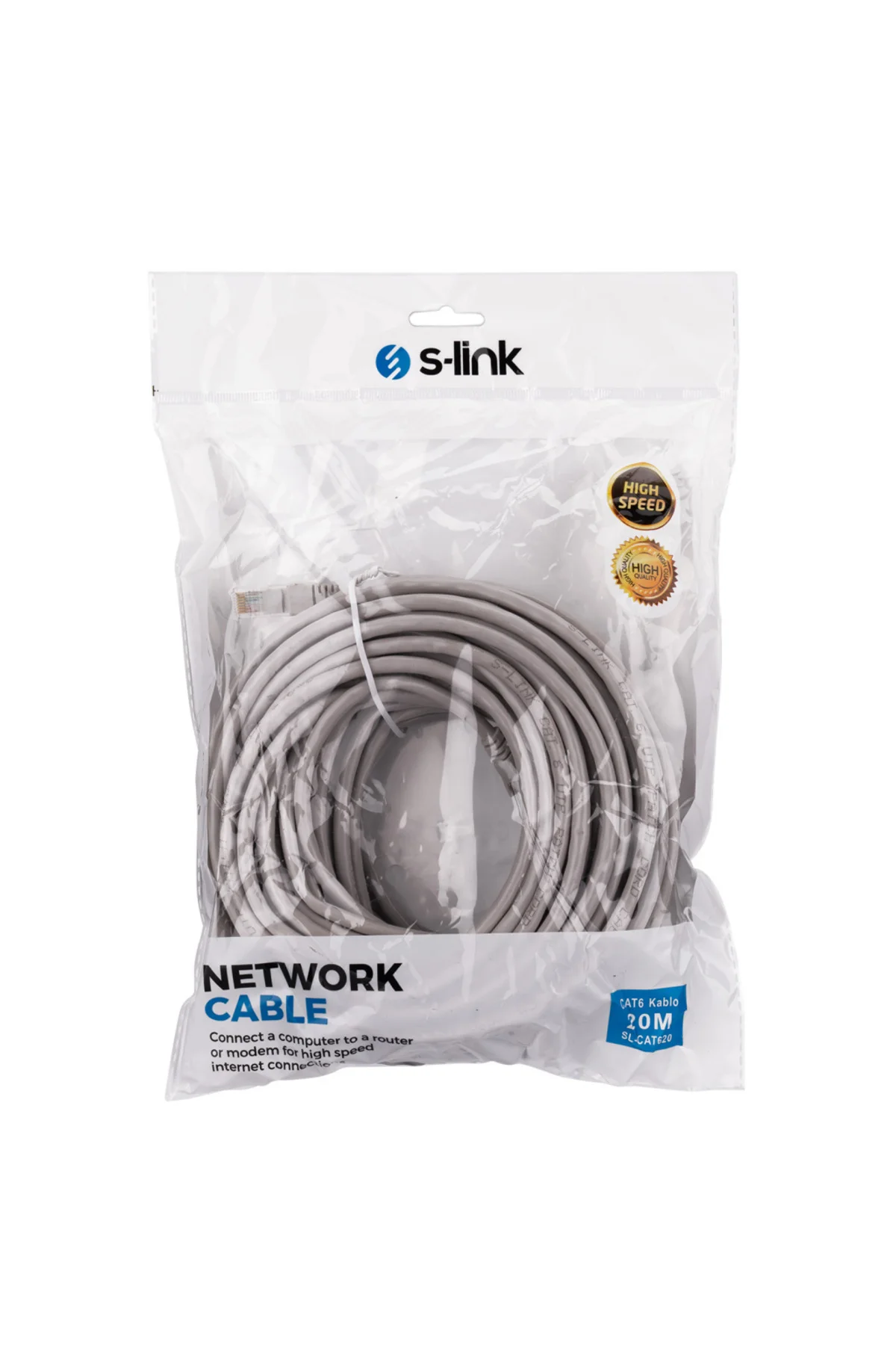 S-LINK SL-CAT620, CAT6, Patch, 20Mt, Kablo (Gri)