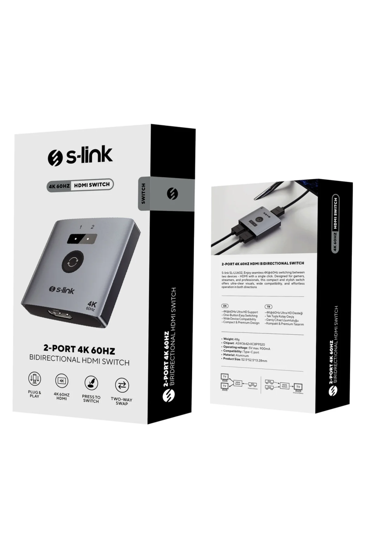 S-LINK SL-LU602 2xHDMI 4K 60Hz Monitör Çoklayıcı (1PC-2Monitör ve
