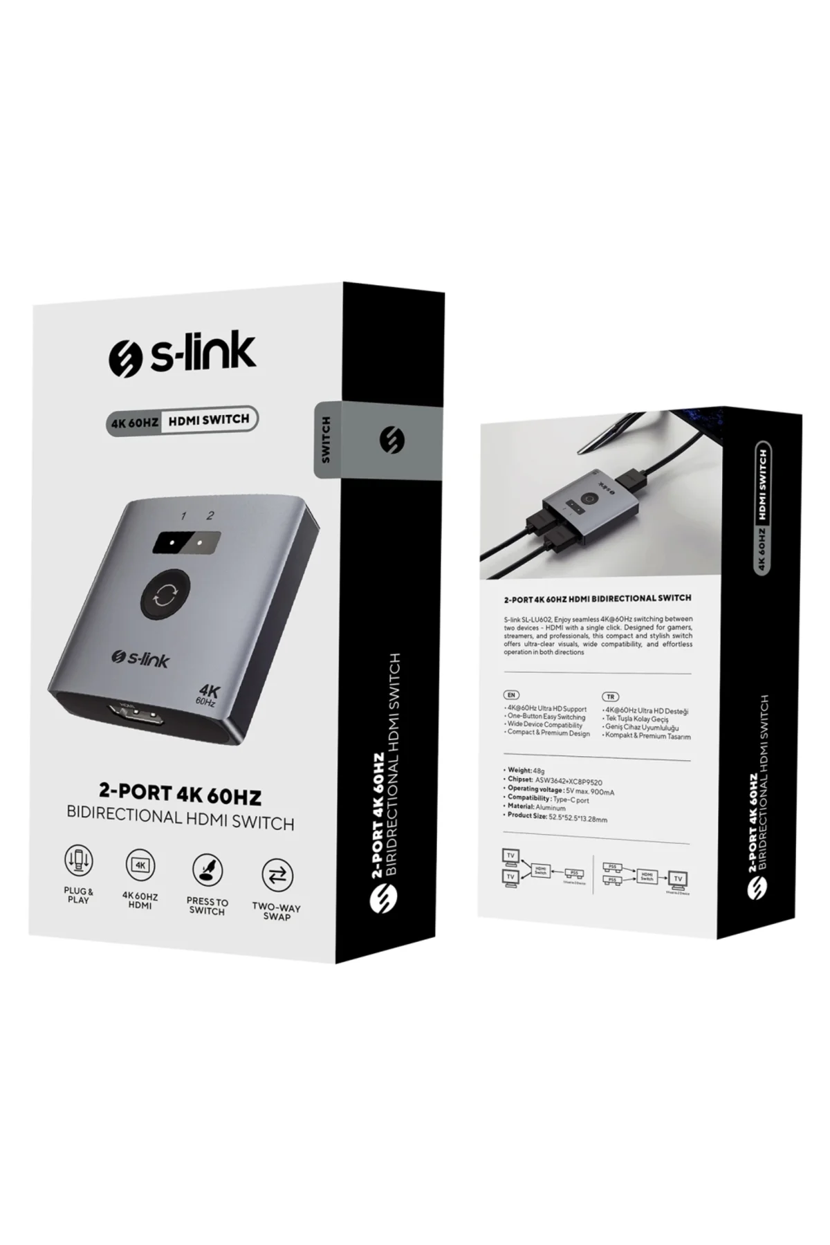 S-LINK SL-LU602 2xHDMI 4K 60Hz Monitör Çoklayıcı (1PC-2Monitör ve