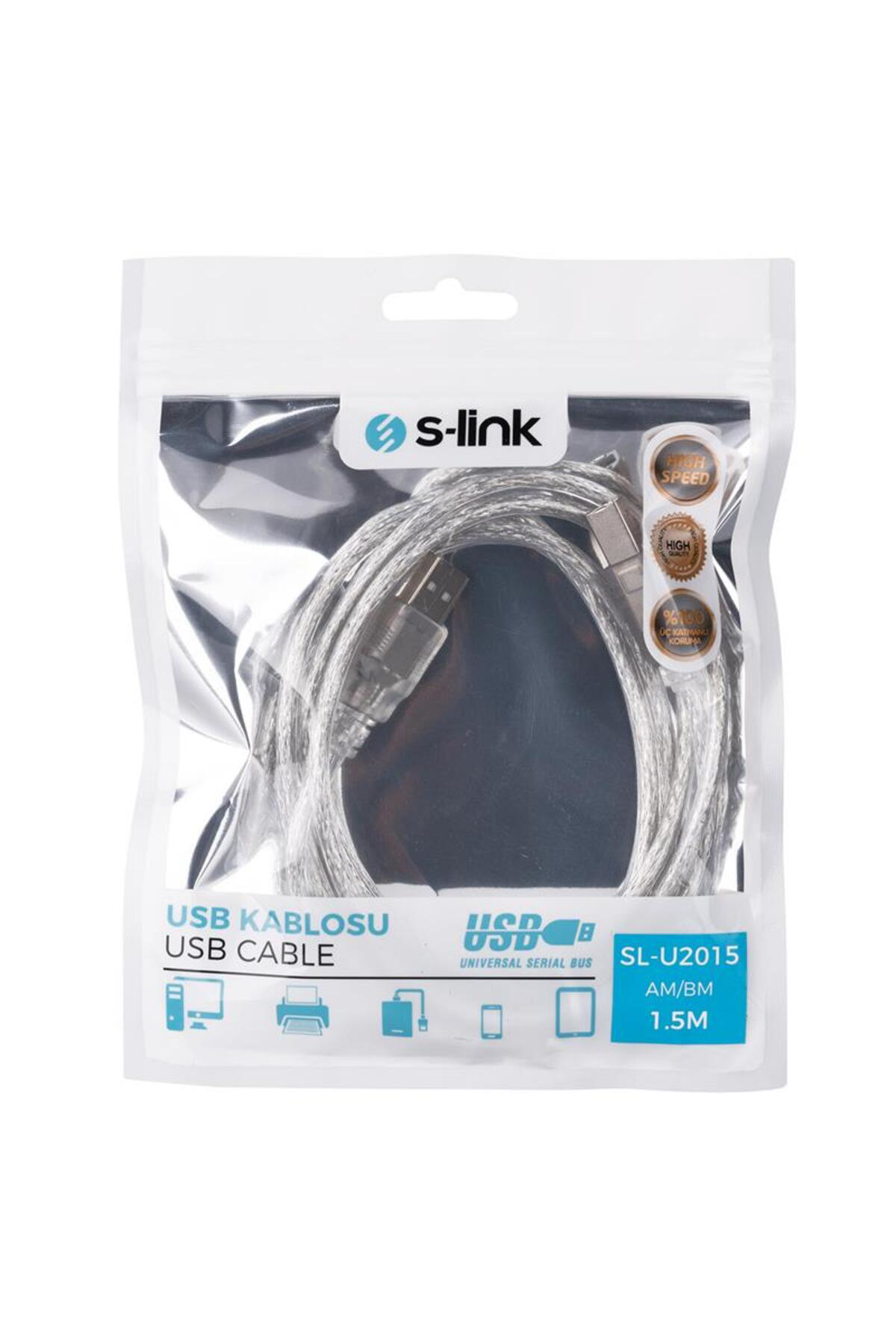 S-LINK SL-U2015 1,5MT USB 2.0 ŞEFFAF YAZICI KABLOSU