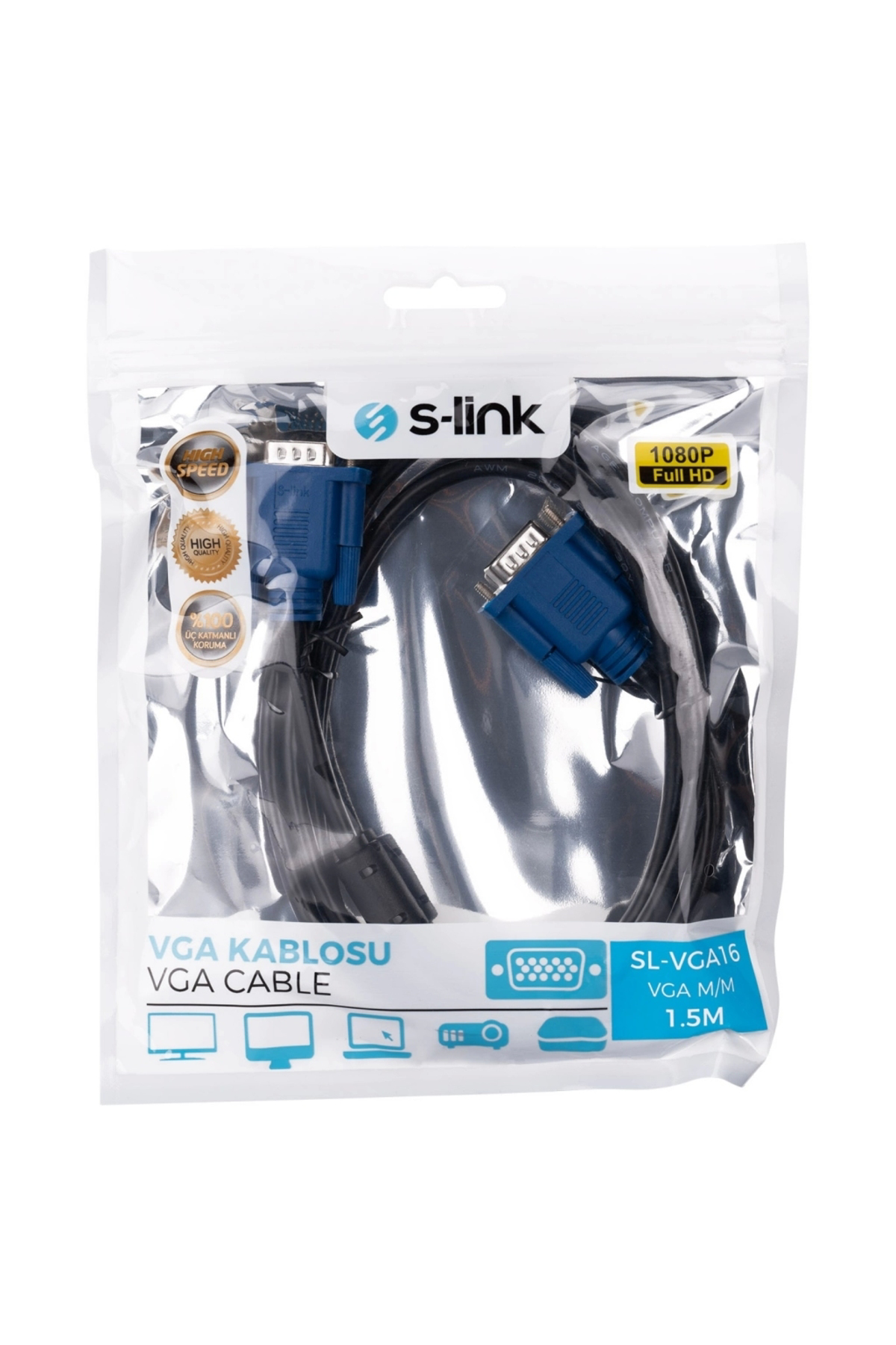 S-lınk Sl-vga16, 15pin, İki Ucu Erkek, 1.5mt, Vga Kablosu