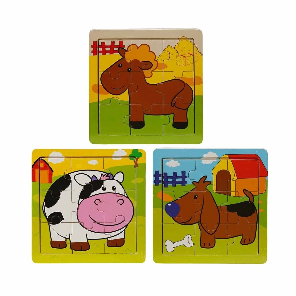 S00002907 WOODEN PUZZLE ANIMALS 9 PCS 3 AST