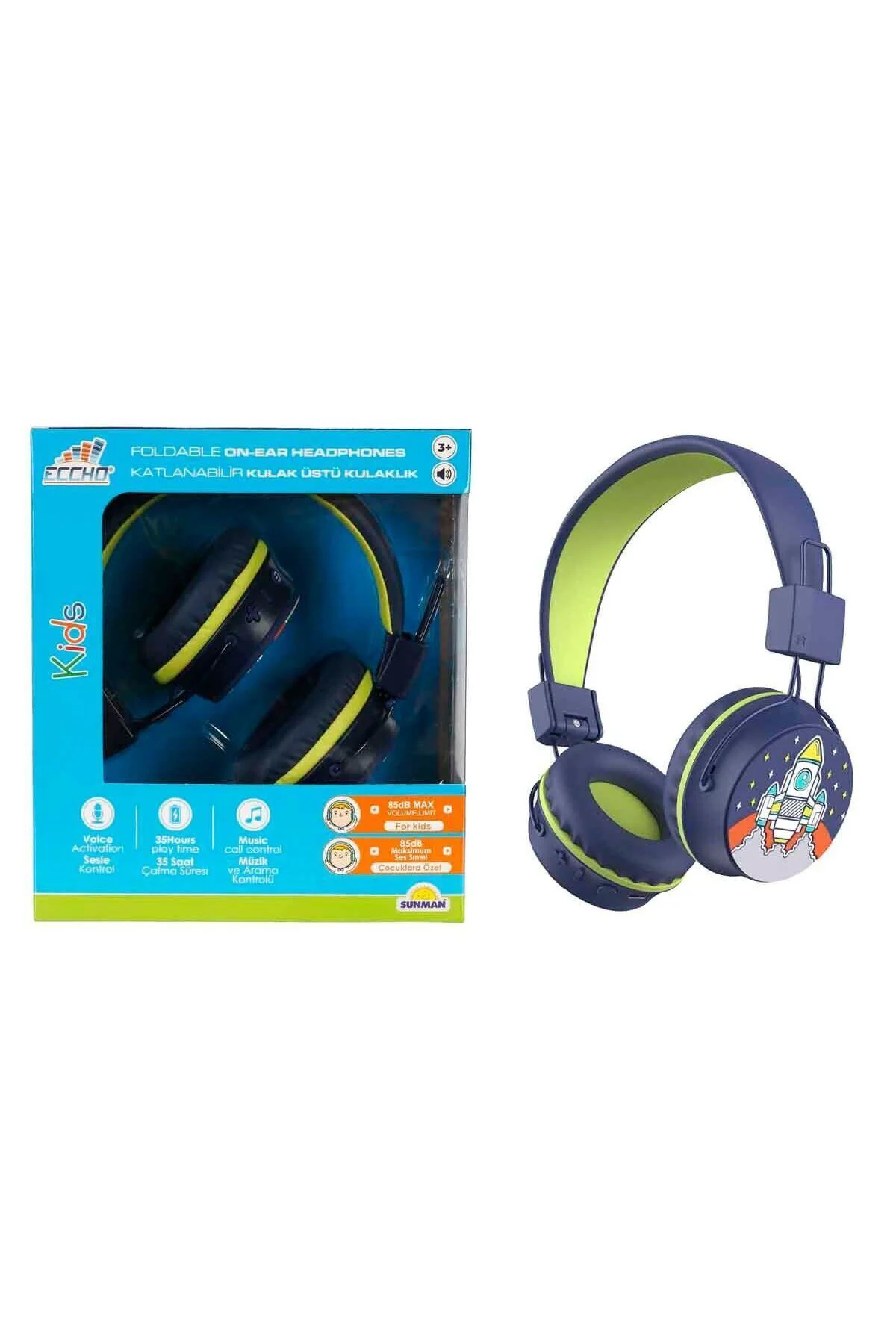 S00090370 -SUN-GLE-ECH-KULAKLIK MİKROFONLU KATLANABİLİR KABLOSUZ ROKET RESİMLİ L