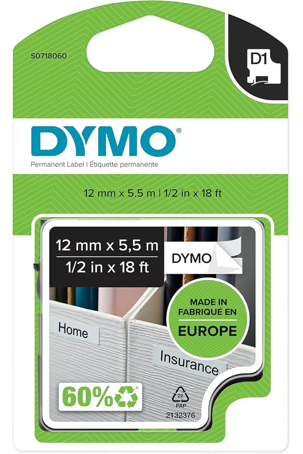 S0718060, Yüksek Kalıcı (12 mm x 5,5 mt), Siyah/Beyaz (16959) 108