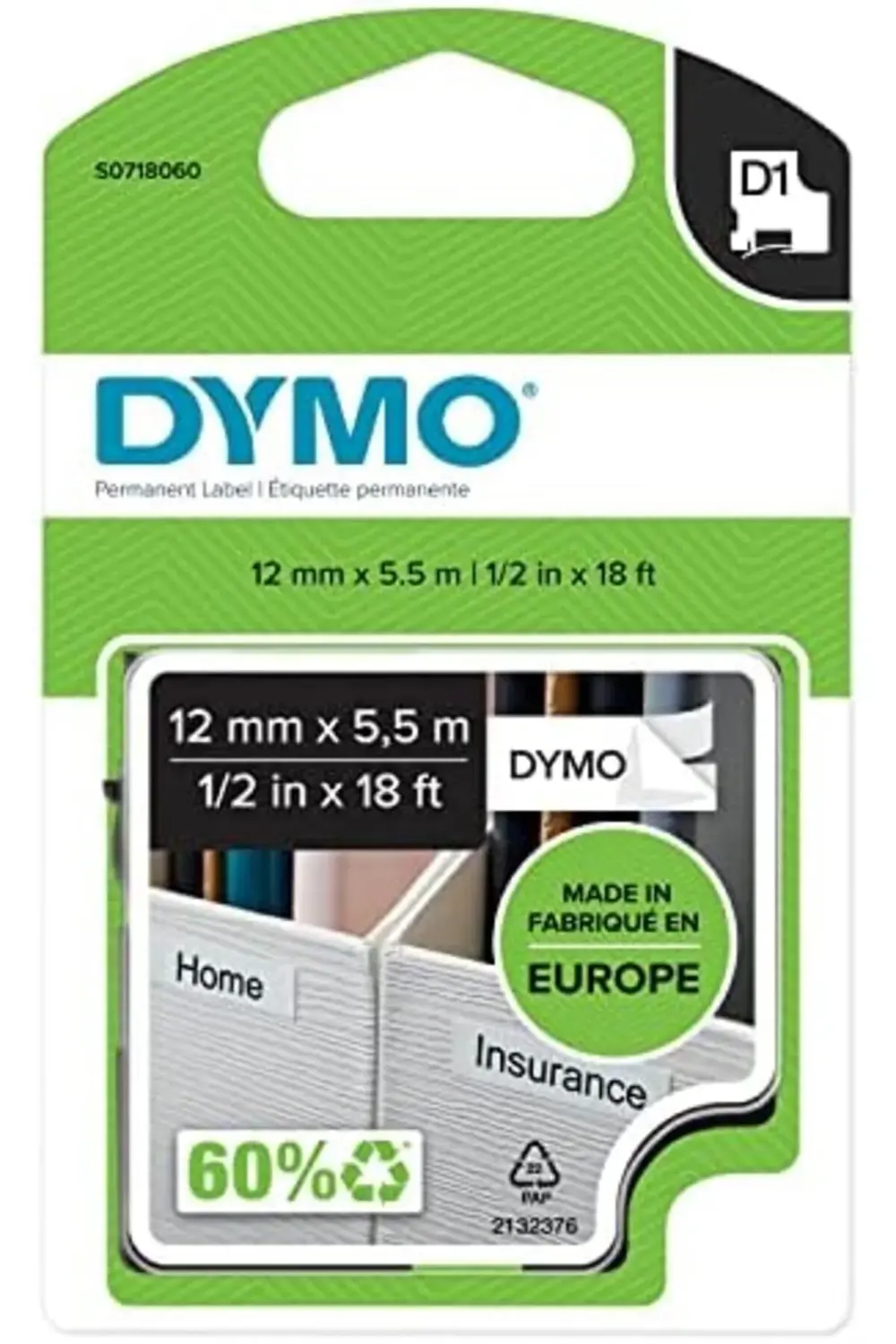 S0718060, Yüksek Kalıcı (12 mm x 5,5 mt), Siyah/Beyaz (16959) 108