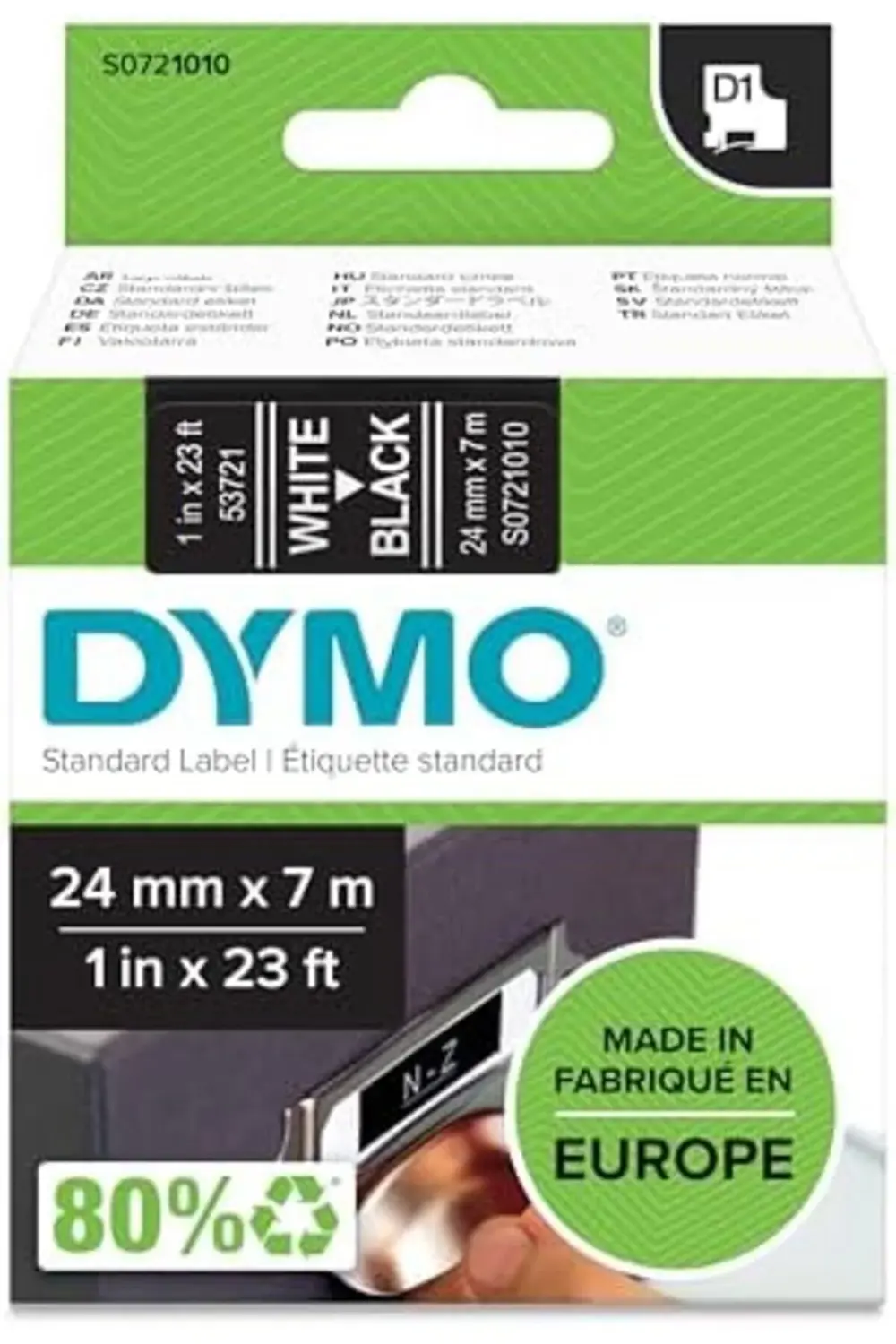 S0721010, D1 Yedek Şerit (24 mm x 7 mt), Siyah/Beyaz (53721) 3955