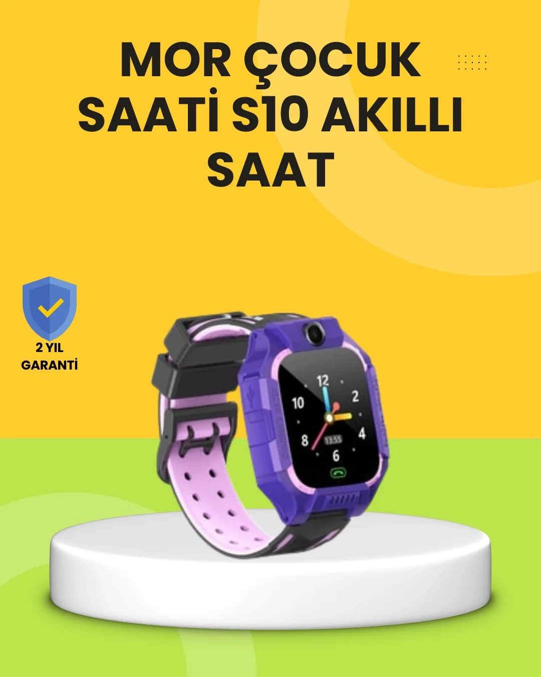 S10 Akıllı Çocuk Saati Mor Tasarım Adımsayar ve Alarm Fonksiyonlu