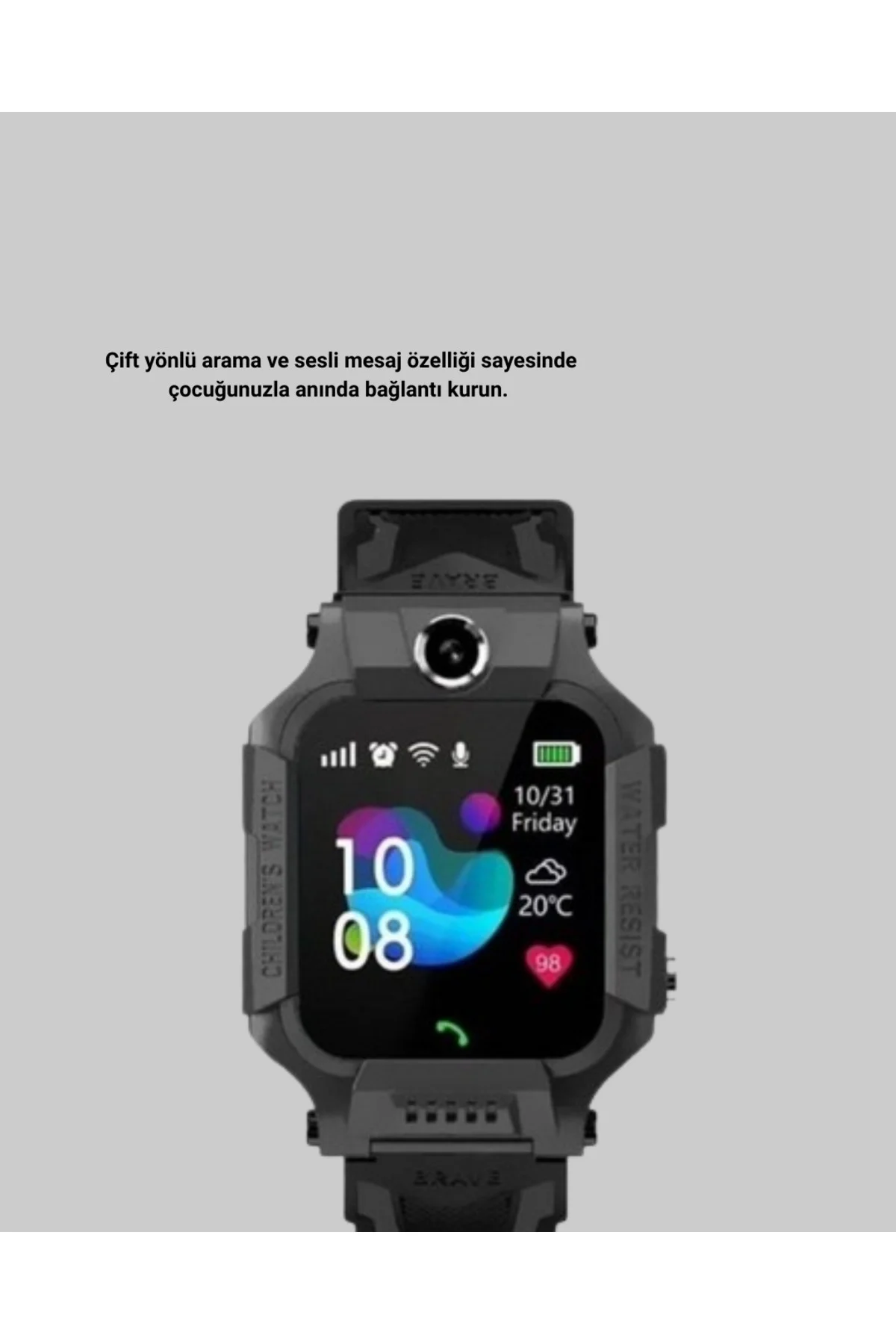 S10 Akıllı Çocuk Saati Siyah Tasarım Adımsayar ve Alarm Fonksiyon