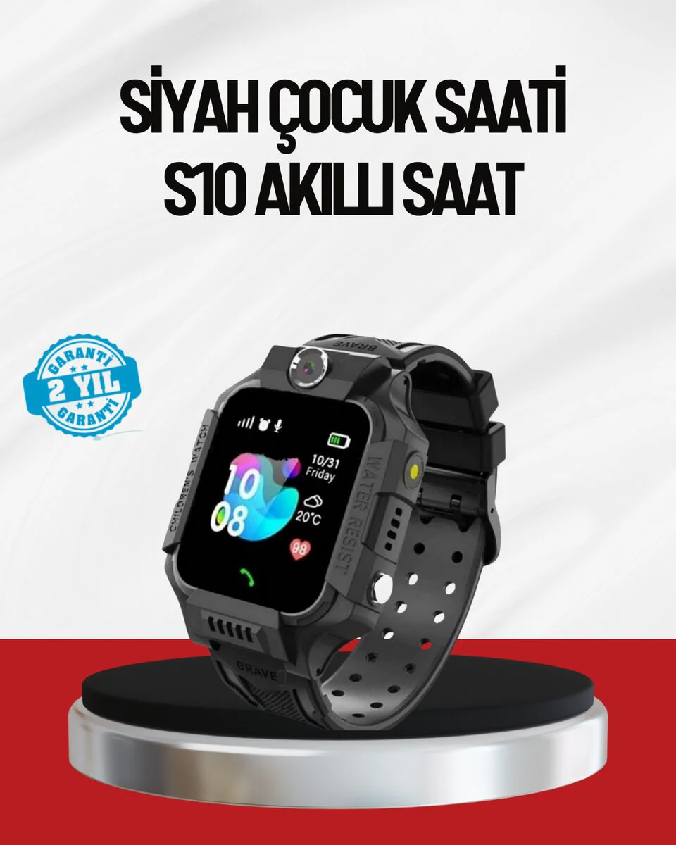 S10 Akıllı Çocuk Saati Siyah - Çift Yönlü Konuşma, SOS ve Anlık Konum Takibi