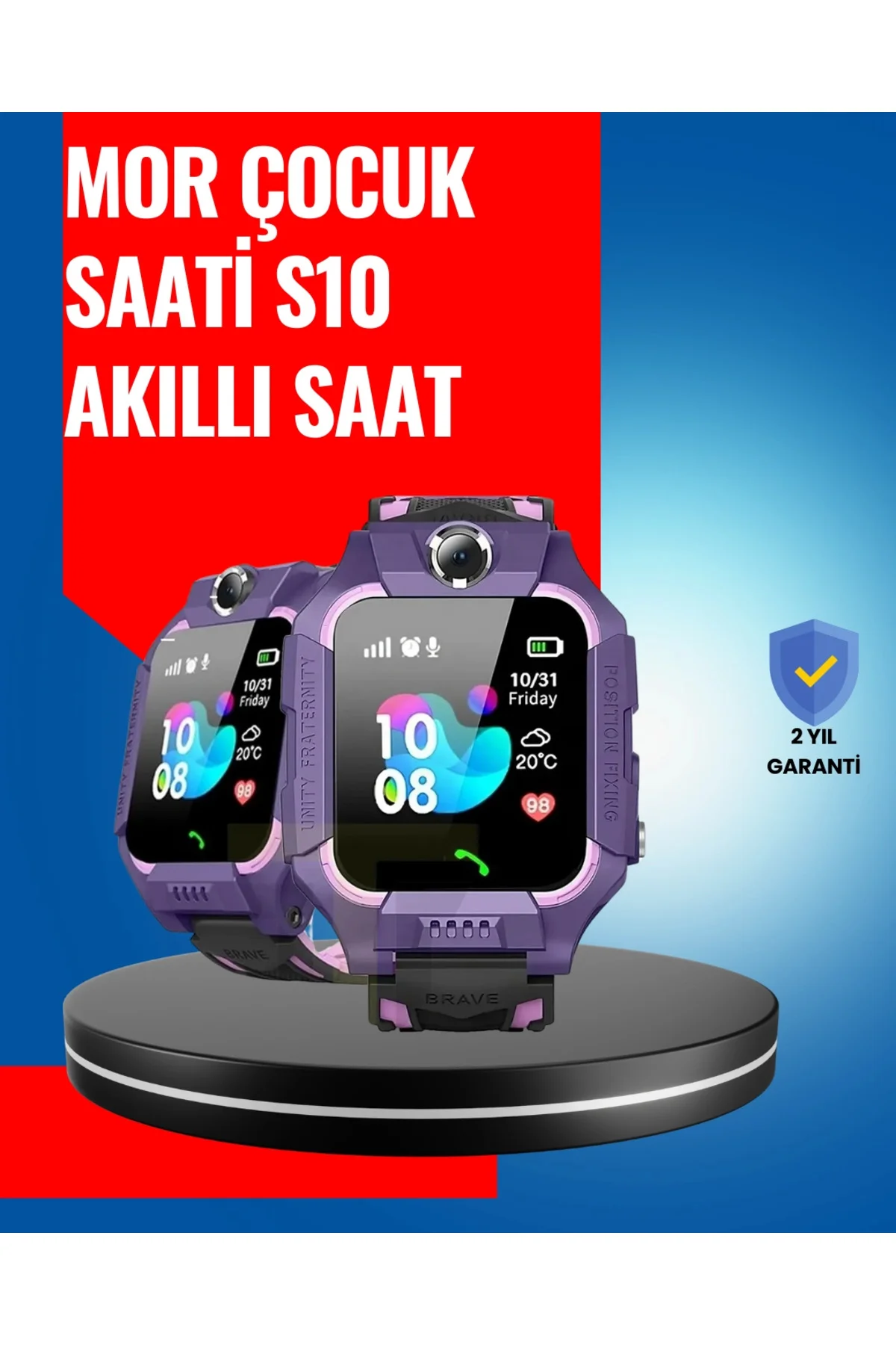 S10 Mor Akıllı Çocuk Saati Geçmiş Konum ve Acil Durum Uyarılı