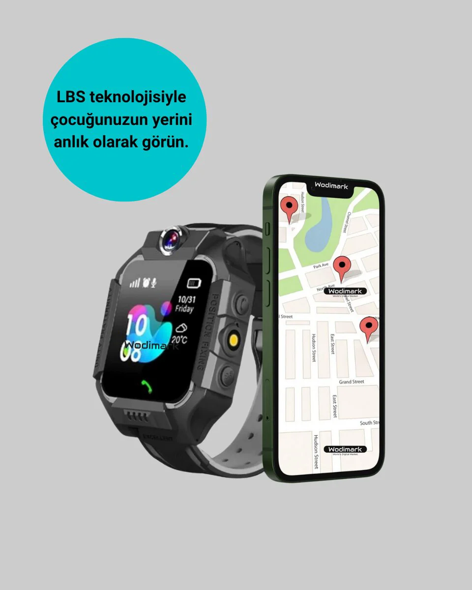 S10 Siyah Akıllı Çocuk Saati Anlık Konum Takibi ve Rota Geçmişi