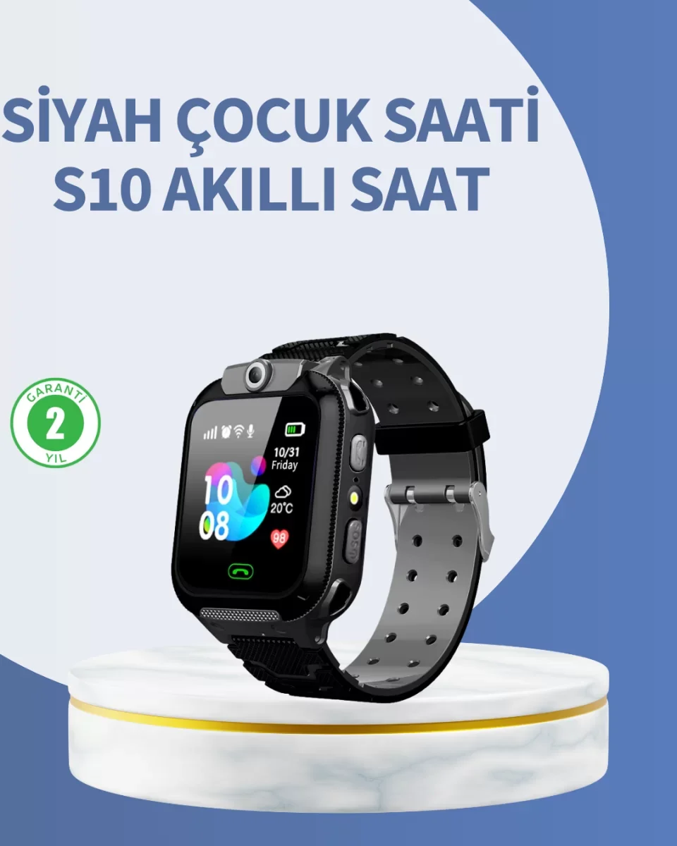S10 Siyah Akıllı Çocuk Saati Anlık Konum Takibi ve Rota Geçmişi - Lisinya