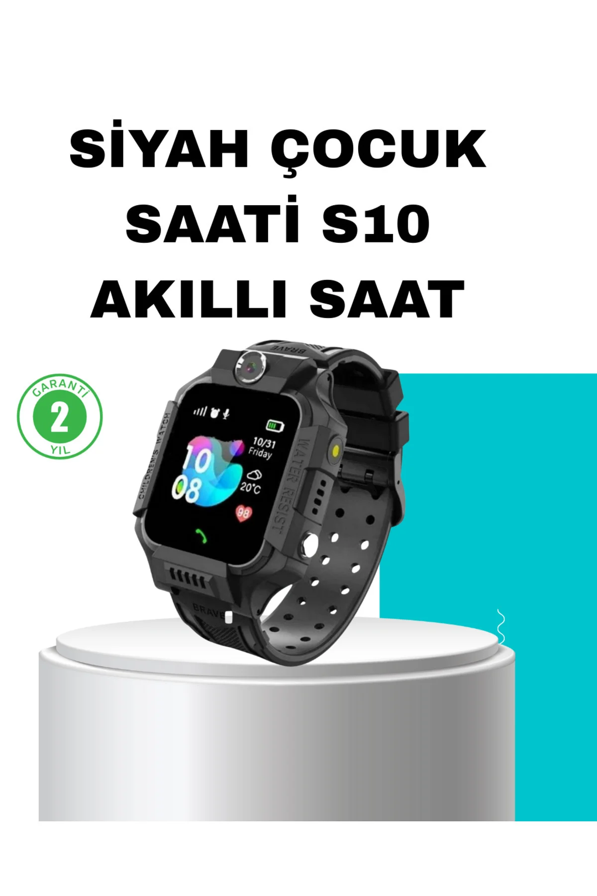 S10 Siyah Akıllı Çocuk Saati Konum Takip ve Güvenlik Özellikli
