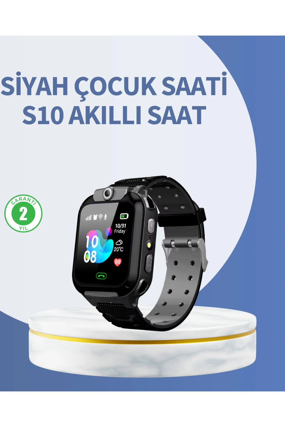 S10 Siyah Akıllı Çocuk Saati Anlık Konum Takibi ve Rota Geçmişi -