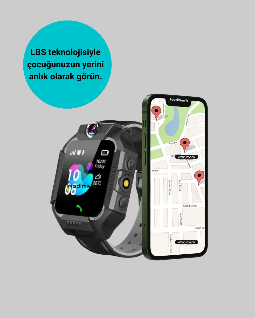 S10 Siyah Akıllı Çocuk Saati Anlık Konum Takibi ve Rota Geçmişi