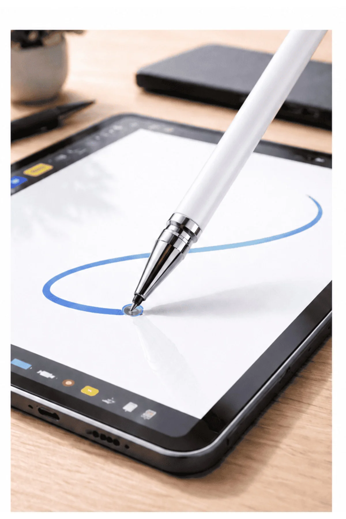 S22 Uyumlu Dokunmatik Stylus Kalem Disk Uçlu Hassas Beyaz Tablet Telefon Çizim Kalemi