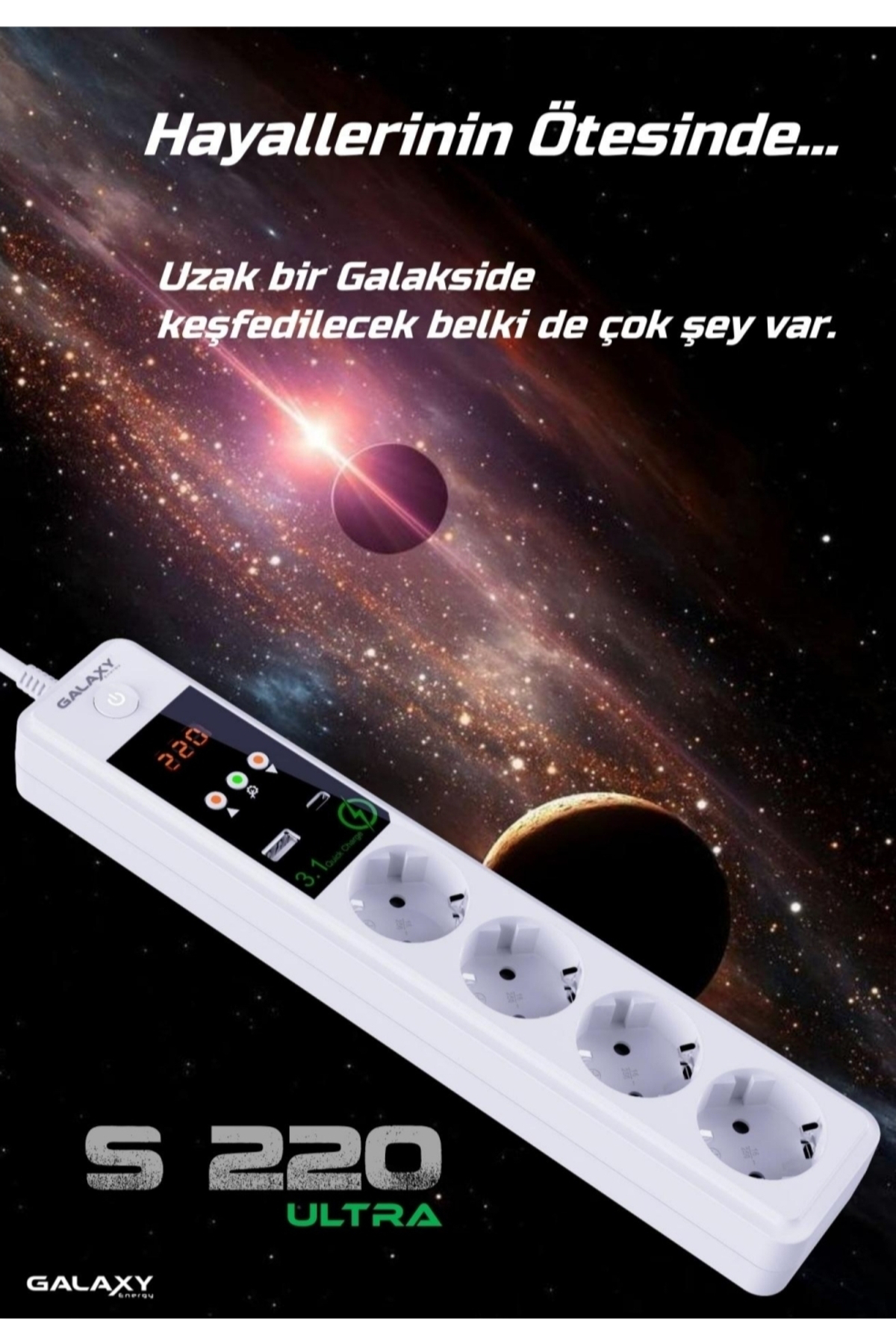 S220 ULTRA MOBİL ŞARJ SOKETLİ 4 LÜ ENERJİ KORUMA VE KONTROL CİHAZ