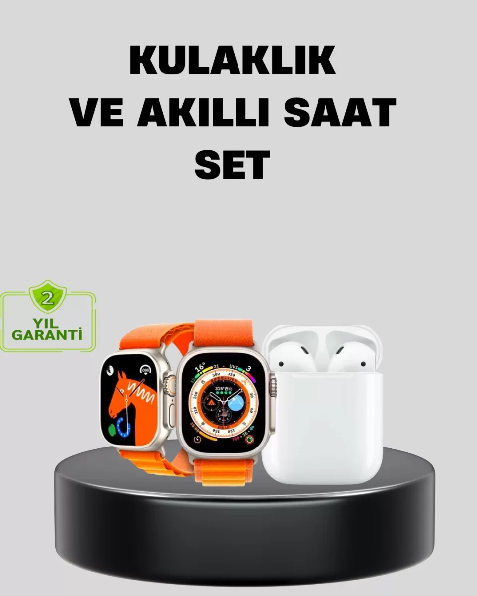 S8 Ultra Akıllı Saat ve Bluetooth Kablosuz Kulaklık 2’li Set - Li