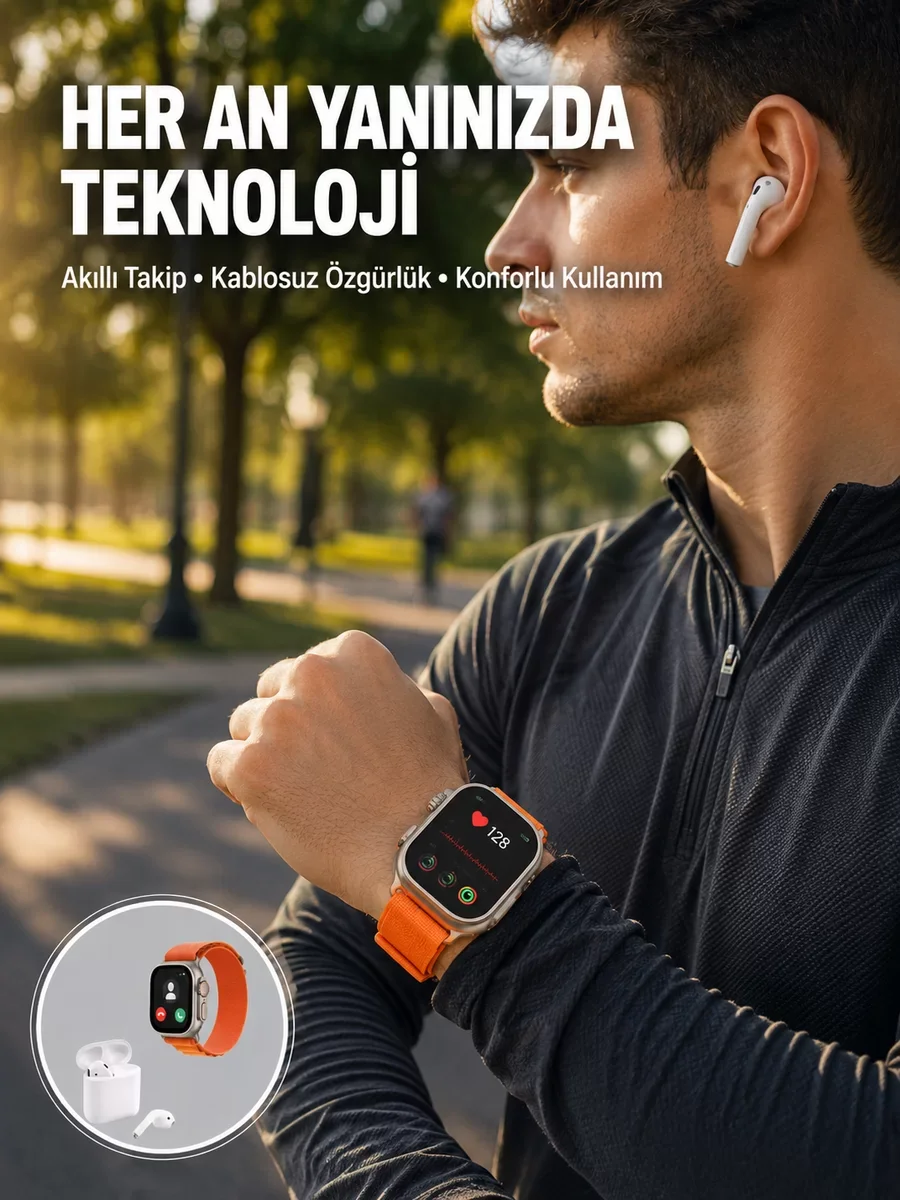 S8 Ultra Yeni Nesil Akıllı Saat ve Bluetooth Kablosuz Kulaklık 2'li Set
