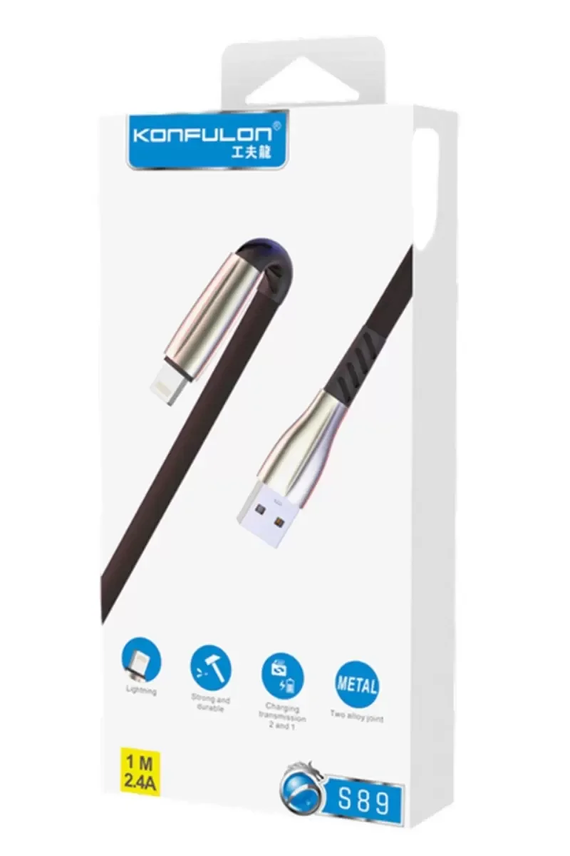 S89 Metal Uçlu Lightning Kablo ile Uyumlu - 1M 2.4A Hızlı Şarj Kablosu Kırmızı