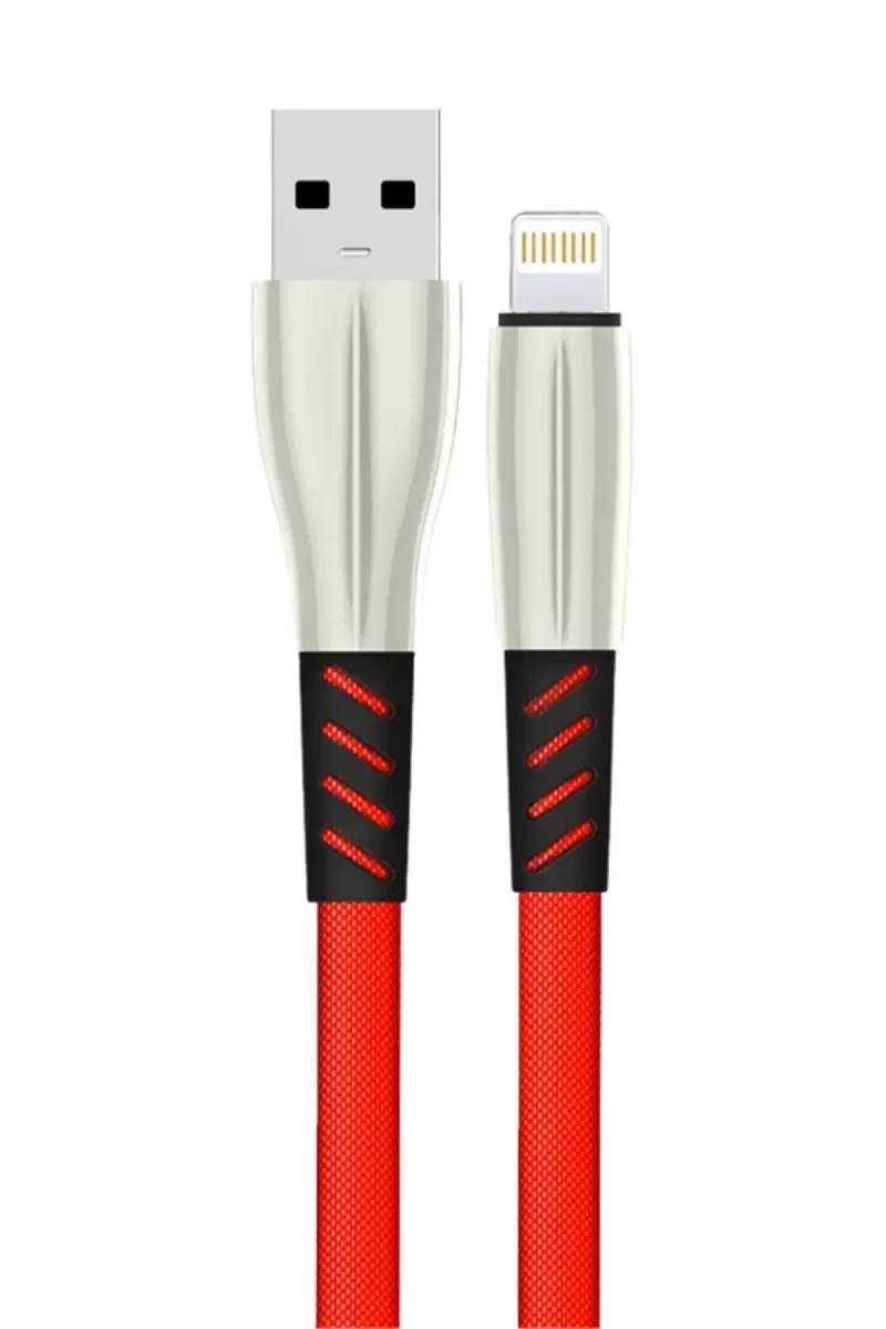 S89 Metal Uçlu Lightning Kablo ile Uyumlu - 1M 2.4A Hızlı Şarj Kablosu Kırmızı