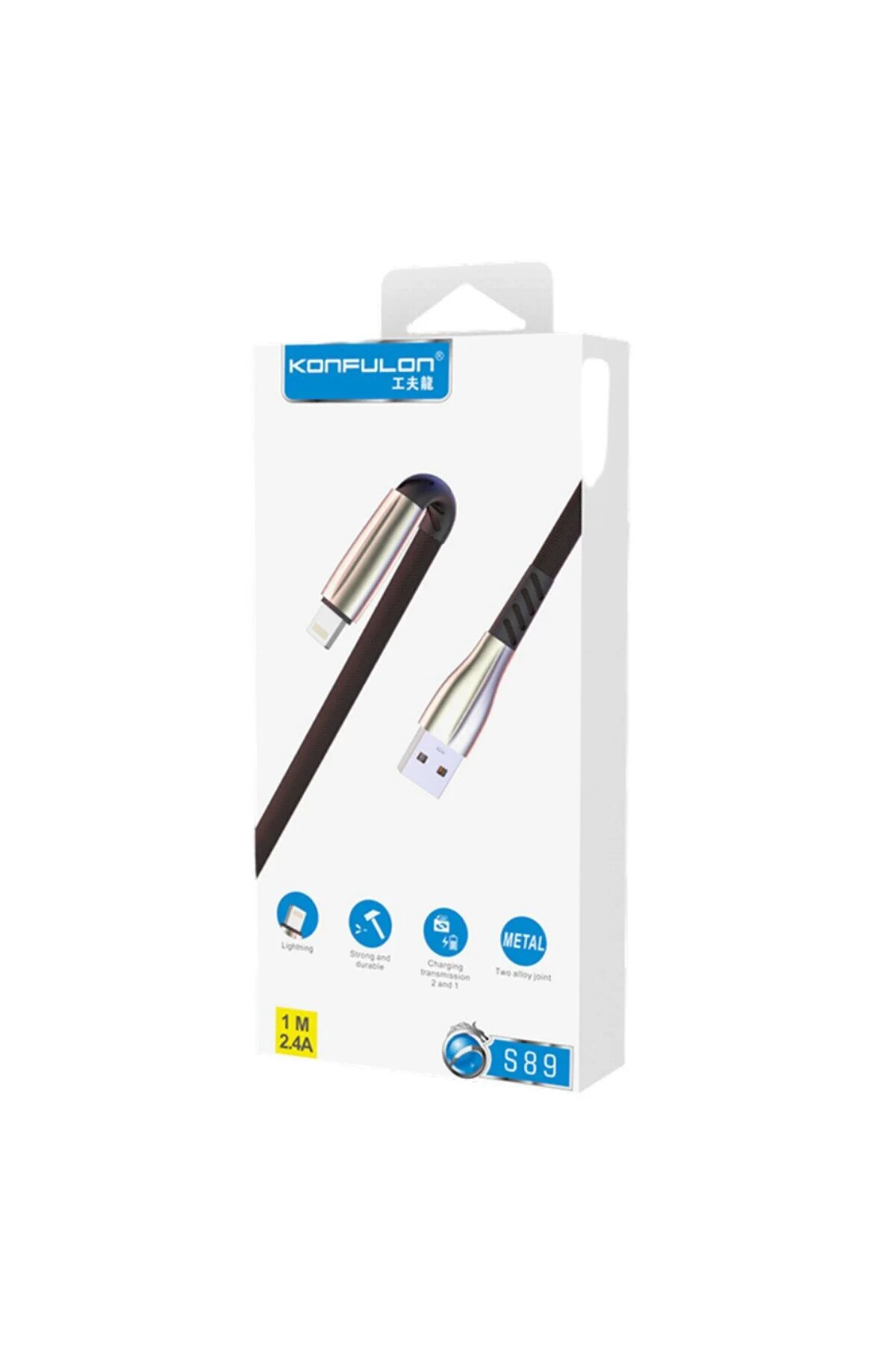 S89 Metal Uçlu Lightning Kablo İphone Uyumlu 1m 2.4a - Siyah