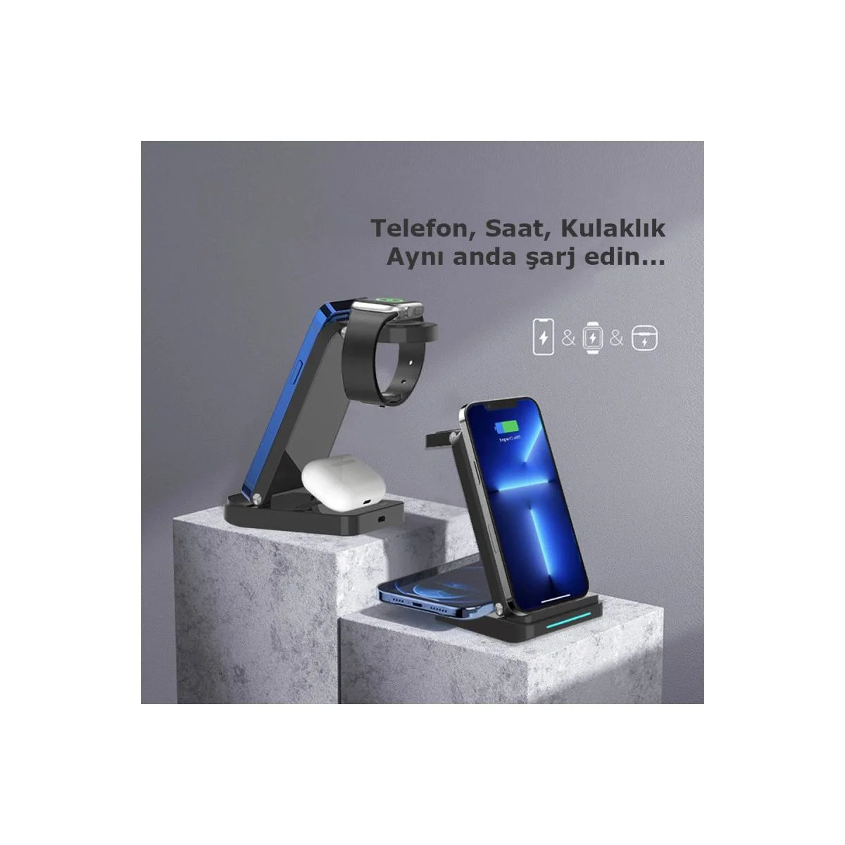 S90 4in1 Kablosuz Şarj Masaüstü Set - Siyah | 15W Hızlı Şarj Fiyatı, Yorumları ve Özellikleri