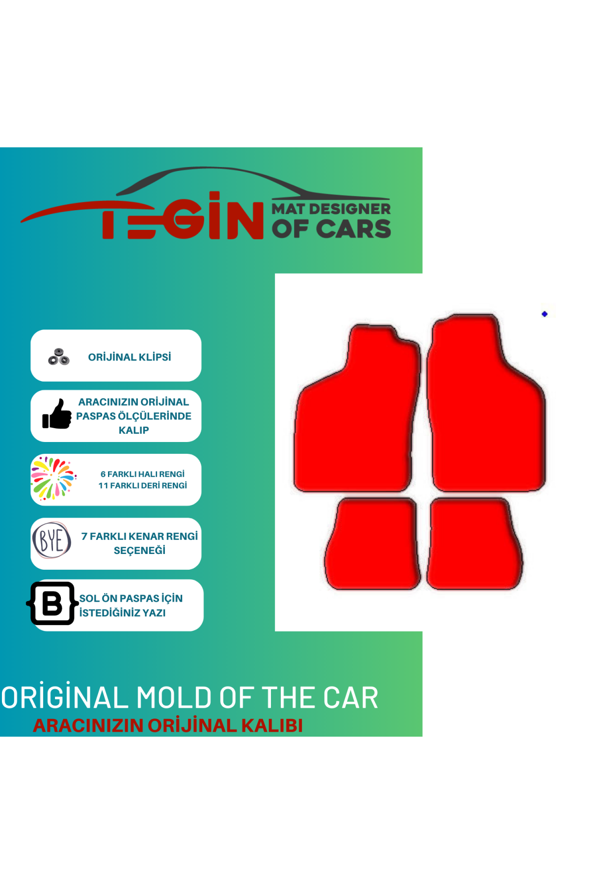 Saab 9-3 Aero 1998-2002 Prime Siyah Kırmızı Deri Bej Kenar Paspas