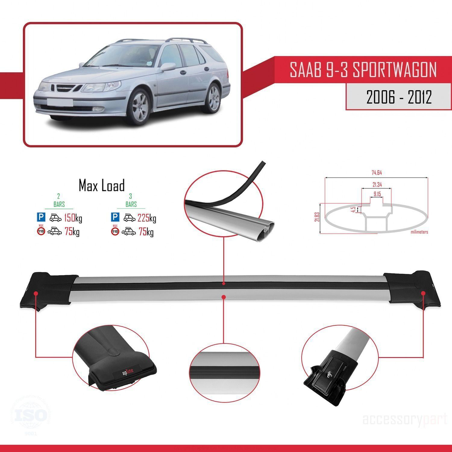 Saab 9-3 Sportwagon 2006-2012 Arası ile Uyumlu FLY Model Ara Atkı