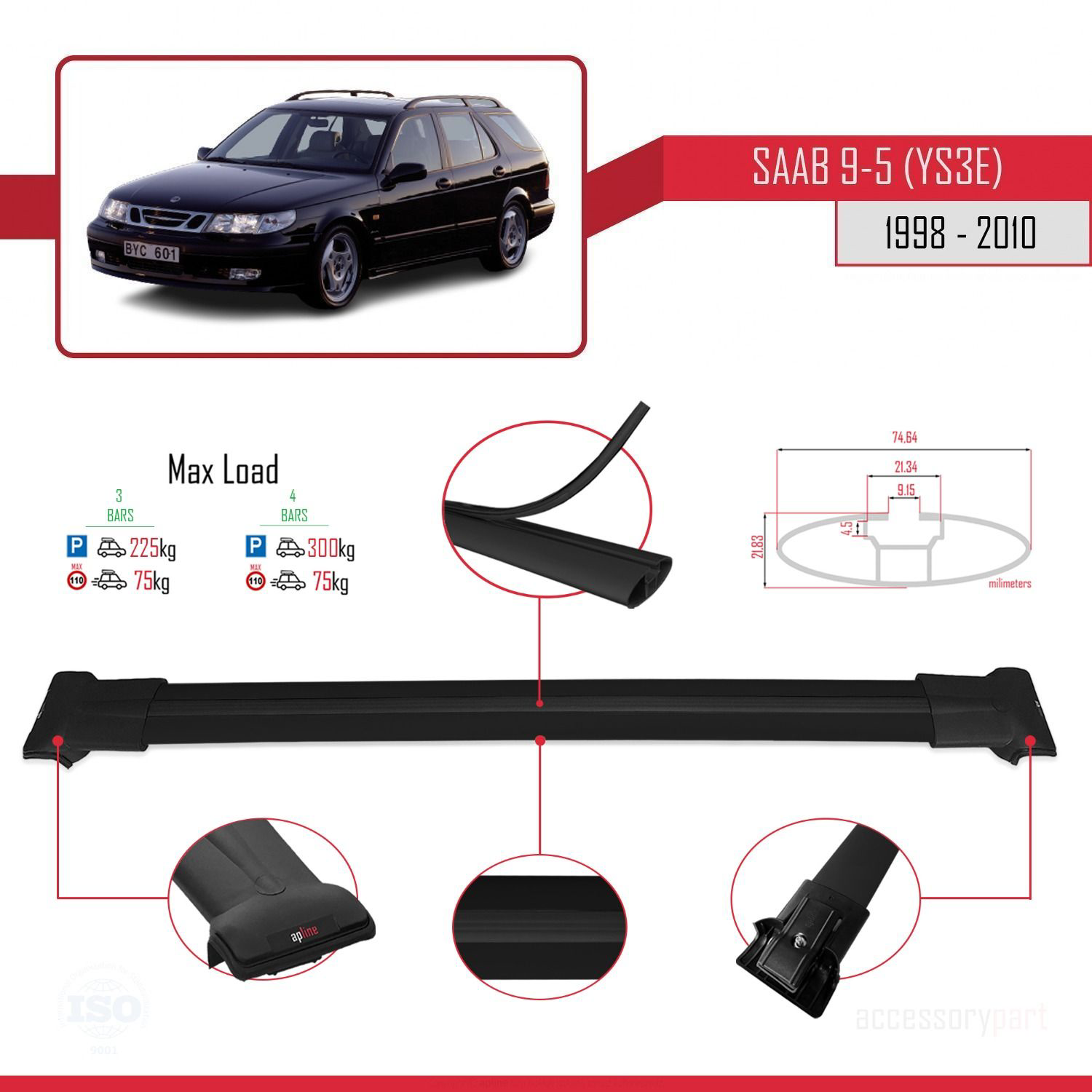 Saab 9-5 (YS3E) 1998-2010 Arası ile Uyumlu FLY Model Ara Atkı Tav
