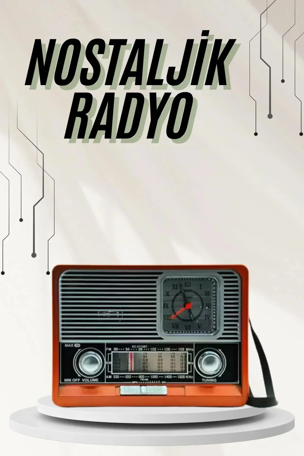 Saatli Fenerli Bluetooth Nostaljik Radyo AUX SD USB Girişli Bluetooth Hoparlör