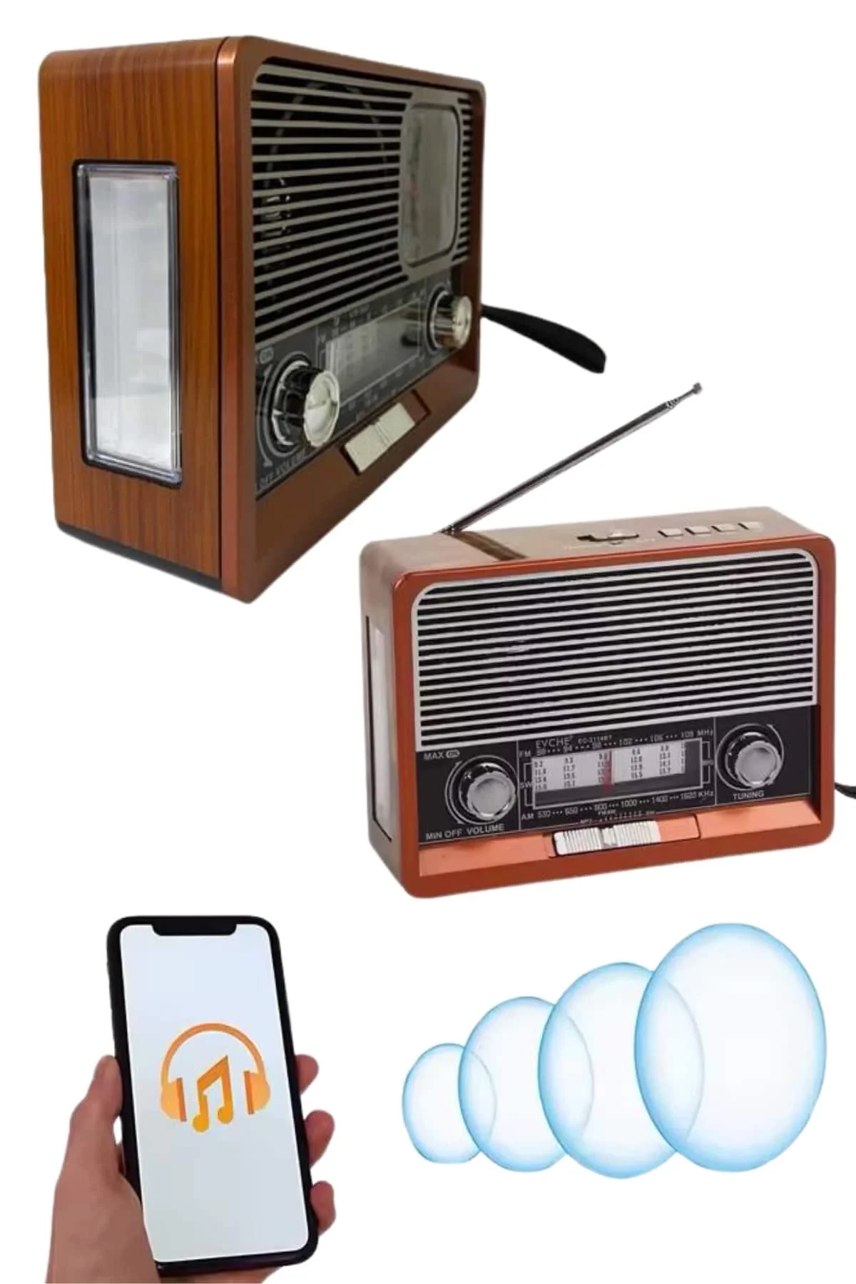Saatli Fenerli Bluetooth Nostaljik Radyo AUX SD USB Girişli Bluet