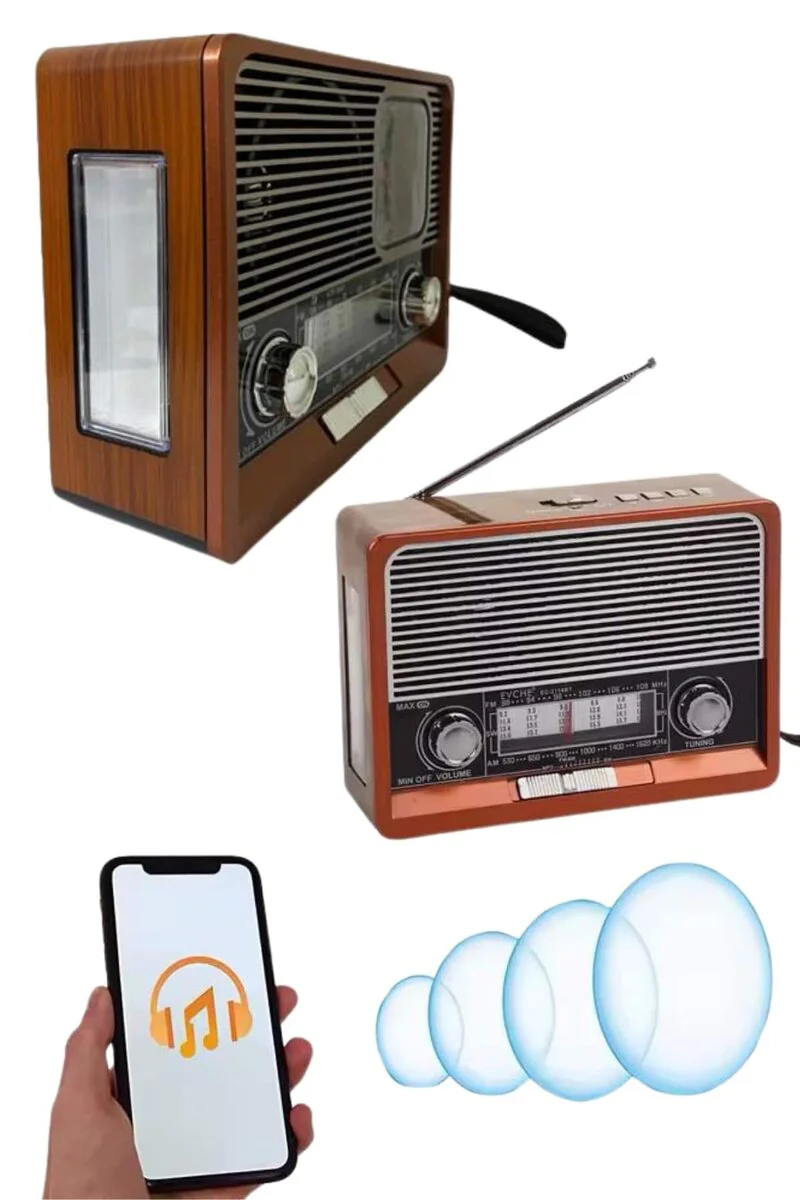 Saatli Fenerli Bluetooth Nostaljik Radyo - Retro Tasarımlı Taşınabilir Hoparlör