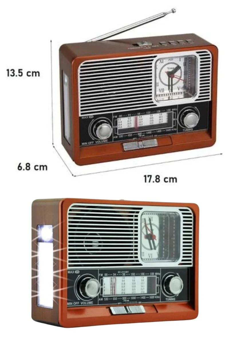 Saatli Fenerli Bluetooth Nostaljik Radyo - Retro Tasarımlı Taşınabilir Hoparlör