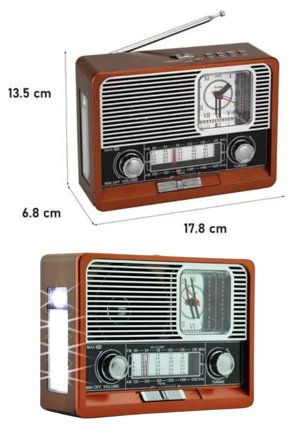 Saatli Fenerli Bluetooth Nostaljik Radyo AUX SD USB Girişli Bluet