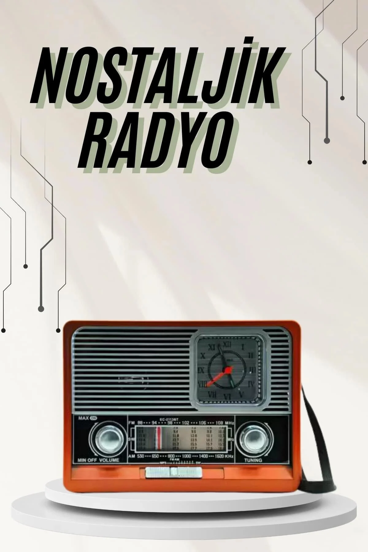 Saatli Fenerli Nostaljik Radyo Aux Sd Usb Girişli Hoparlör
