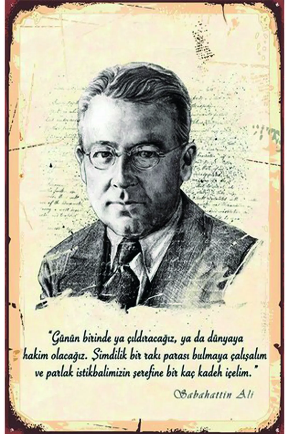 Sabahattin Ali  Tasarımlı Ahşap Poster