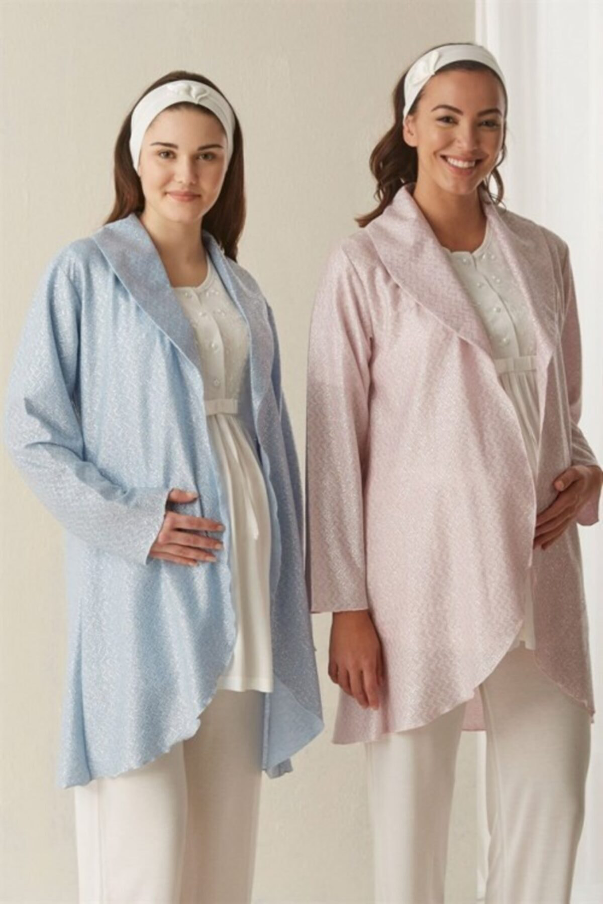 Haluk Bayram Sabahlıklı Kısa Kol Kadın Lohusa Seti Pembe Simli